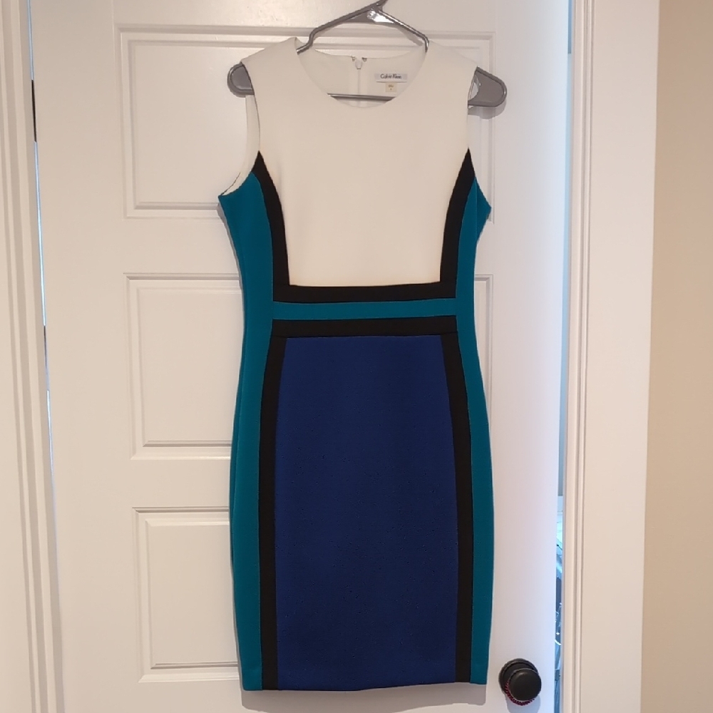 Calvin Klein Blue and White Sleeveless Dress